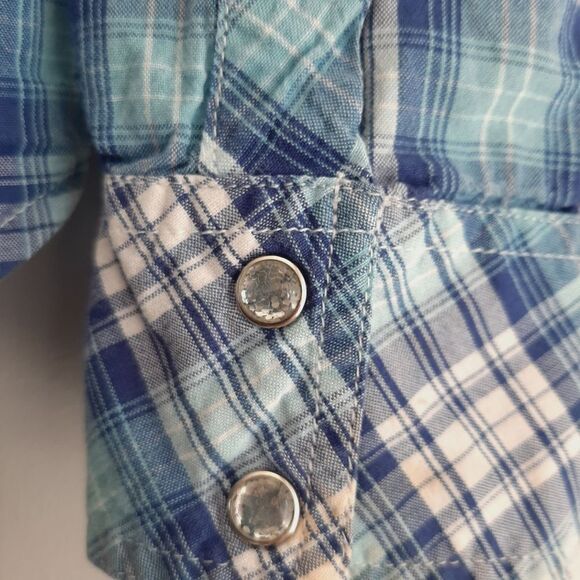 PANHANDLE | Embroidery Pearl Snap Button Down Western Shirt Blue Plaid L Flawed - Picture 8 of 16